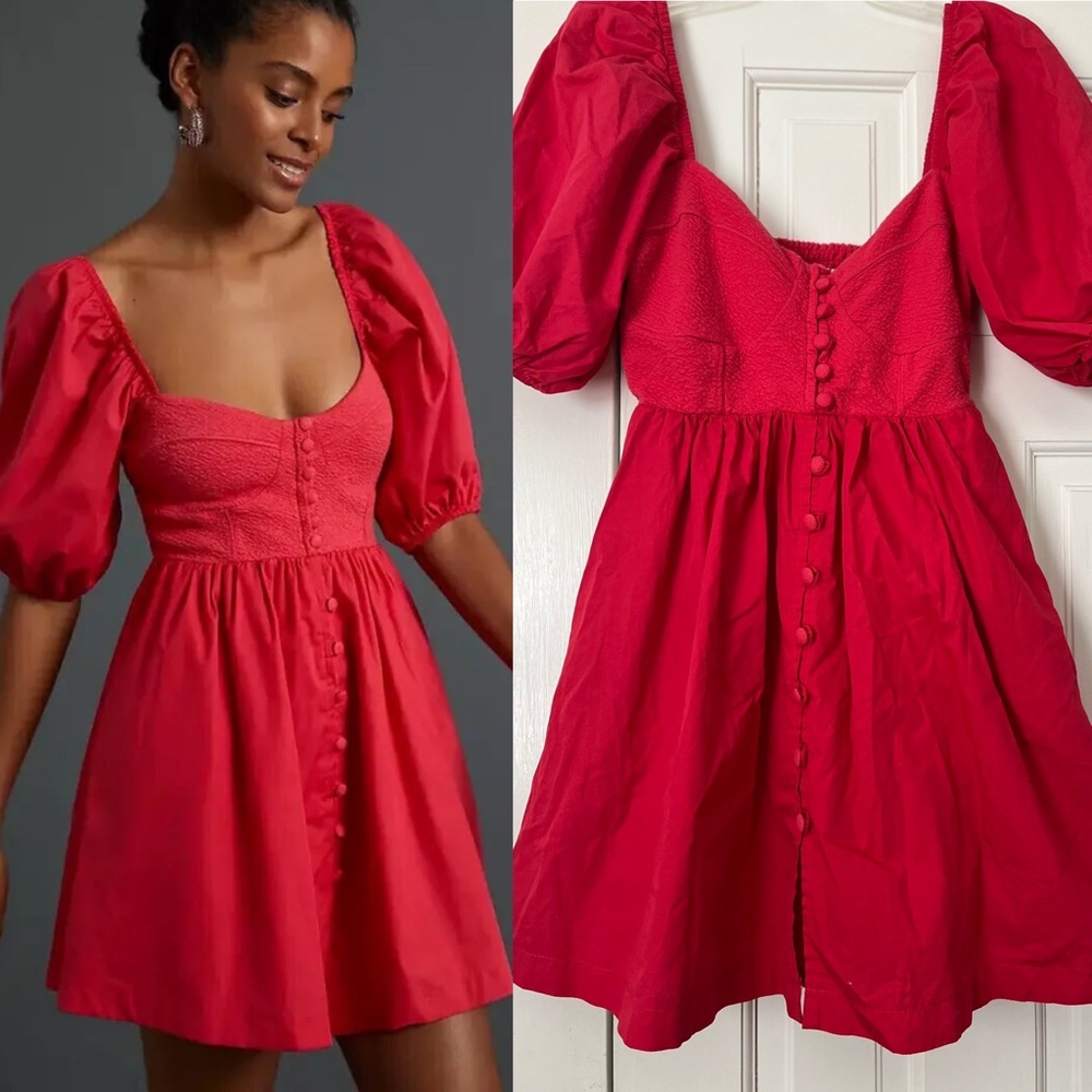 Anthropologie Maeve Puff Sleeve Sweetheart Mini Dress  XS